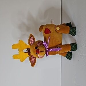 Vintage 2001  REINDEER Red Noise Patchwork Plush Pre-owned